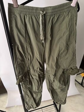 Free People Olive Green Drawstring Cargo Joggers